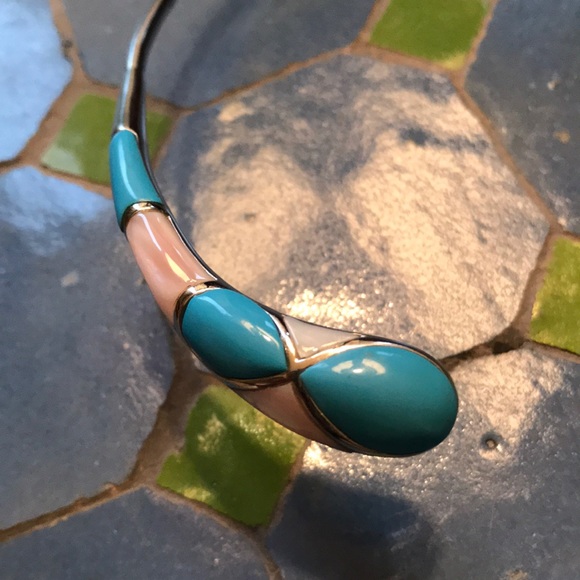 Moderne ART form 925 turquoise/quartz necklace, snakey, SW, free form, boho - Picture 4 of 6